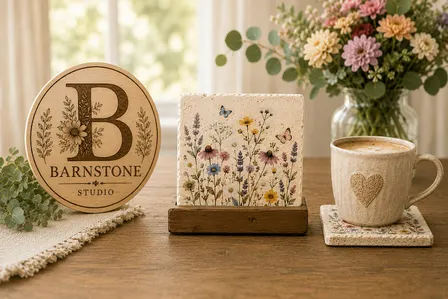 Floral Farmhouse Stone Coaster Class + Wood Base | Fall art workshop