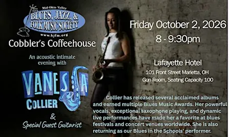 BJFM Society presents Cobbler's Coffeehouse with Vanessa Collier .