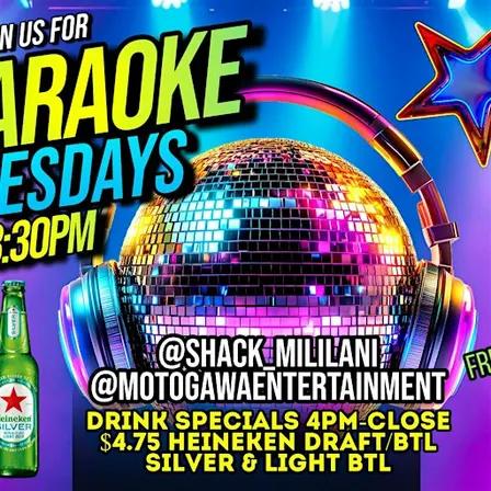 Tuesday Nights FREE Karaoke @ Shack Mililani 8:30pm-11:30pm