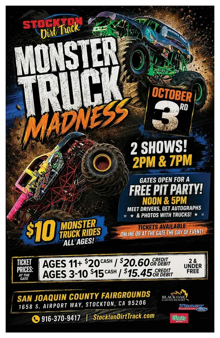 October 3rd Monster Truck Madness - San Joaquin  County Fairgrounds