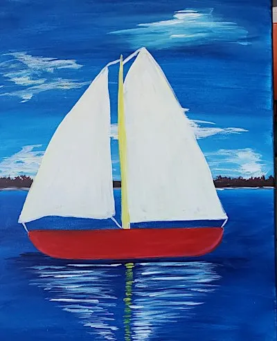 Join our fun “Sailboat on the Bay” paint and sip painting