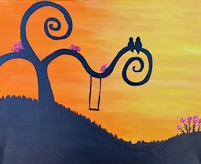 Join us for this beautiful “Sunset Swing” paint and sip painting event