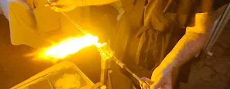 Glow in the Dark Christmas ornament glassblowing at Wyndridge Farms