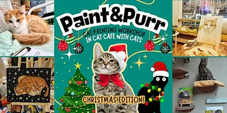 Cat Painting Workshop in Cat Cafe with Cats - for beginners - Christmas