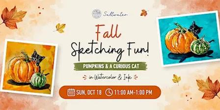 Fall Sketching Fun: Pumpkins & a Curious Cat in Watercolor & Ink