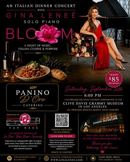 Panino D'Oro Dinner & Gina Leneé Piano Experience at The Harmony House