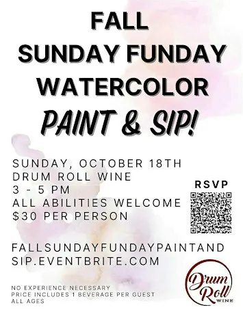 Fall Sunday Funday Watercolor Paint and Sip at Drum Roll Wine!