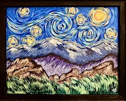 Starry Mountain High Pre-framed Canvas Painting at Snowpack Taproom