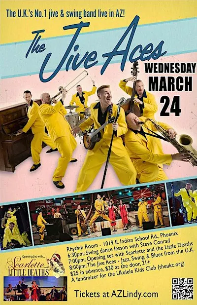 The Jive Aces with Scarlette and the Little Deaths and a swing dance lesson