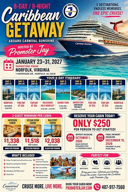 8-Day Eastern Caribbean from Norfolk, VA carnival sunshine
