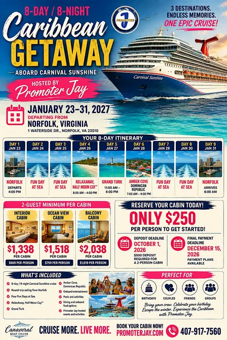 8-Day Eastern Caribbean from Norfolk, VA carnival sunshine