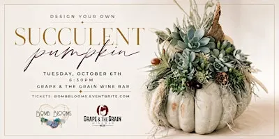 Succulent Pumpkin Design Workshop with Bomb Blooms  at Grape & the Grain.