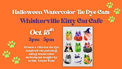 Halloween Watercolor Tie Dye Cats Painting at Whiskerville Kitty Cat Cafe