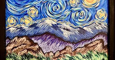 Starry Mountain High framed canvas painting at Holidaily Brewing Co.