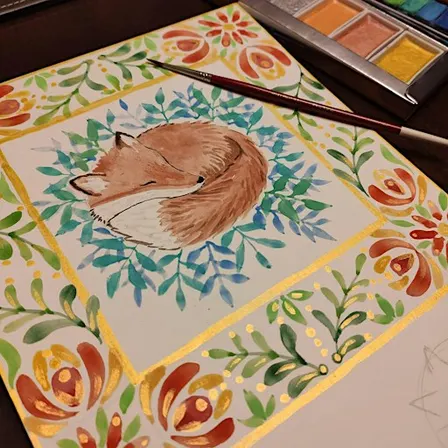 Folk Art Fox - a water colour workshop with Maria Credali