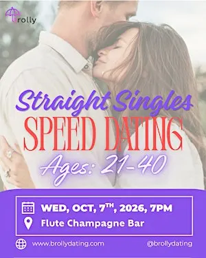 Straight Singles Speed Dating, 21-40: Wed, October, 7th, 2026, at 7pm