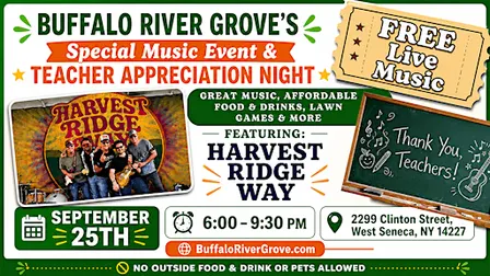 TEACHER APPRECIATION NIGHT: FREE Live Music by Harvest Ridge Way