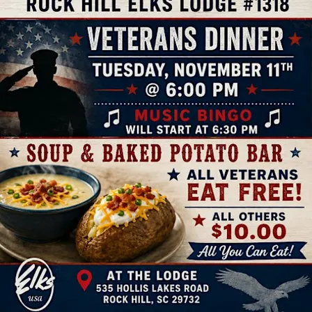 Veterans Dinner - Nov. 11th - Soup and Potato Bar Followed by Music Bingo!