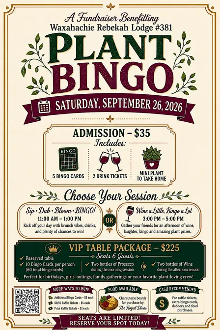 Plant Bingo Fundraiser - Wine a Little, Bingo a Lot, 3:00-5:00 PM
