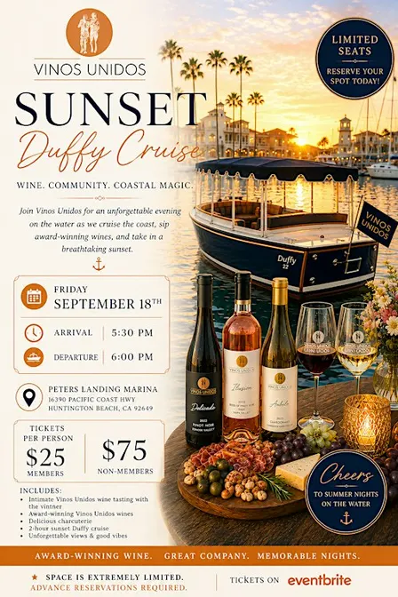 Vinos Unidos Sunset Duffy Wine Cruise