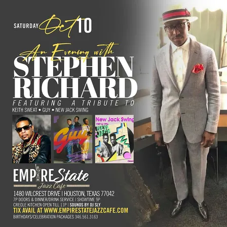 Stephen Richard Tribute to Keith Sweat, Guy & New Jack Swing Saturday 10/10