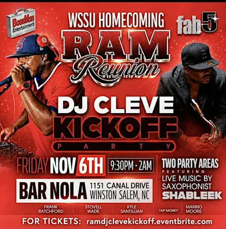 WSSU HOMECOMING 2026 - 2nd ANNUAL RAM REUNION - DJ CLEVE KICKOFF PARTY
