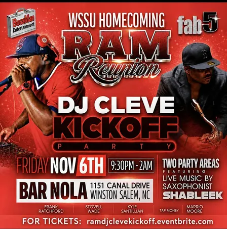 WSSU HOMECOMING 2026 - 2nd ANNUAL RAM REUNION - DJ CLEVE KICKOFF PARTY