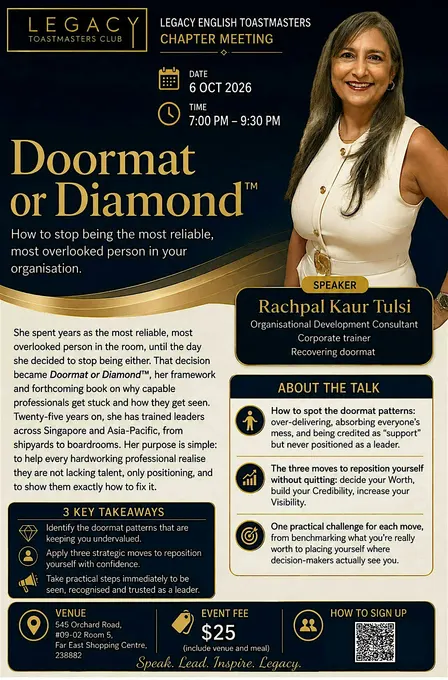 Legacy Toastmaster Meeting - Oct - Guest Speaker - Rachpal Kaur Tulsi