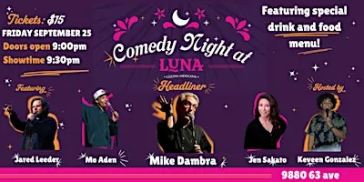 Comedy Night at Luna — Friday September 25 2026