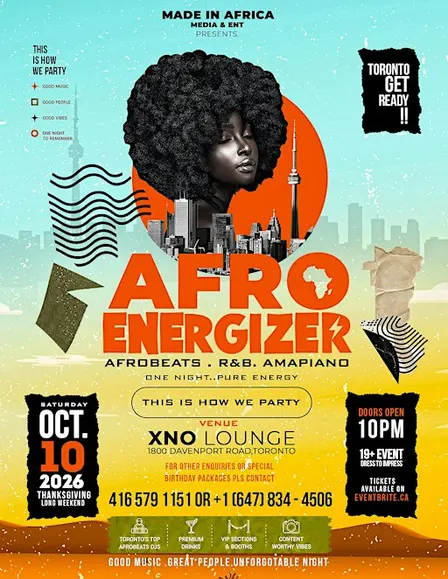 AFRO ENERGIZER . ONE NIGHT . PURE ENERGY