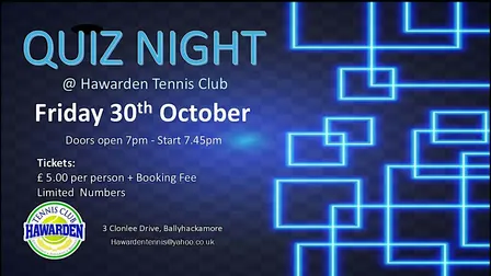 Quiz Night @ Hawarden Tennis Club - 30th October 2026
