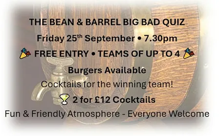 The Bean & Barrel Big Bad Quiz - 7.30pm September 25th 2026