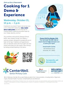 Cooking for 1 Demo & Experience w/ Shaniqua Simuel & CenterWell @ACNC