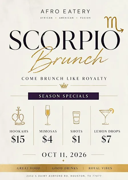 Scorpio Brunch at Afro Lounge | Come Brunch Like Royalty