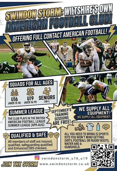 FREE Taster Sessions for Swindon Storm American Football Under 19s Squad