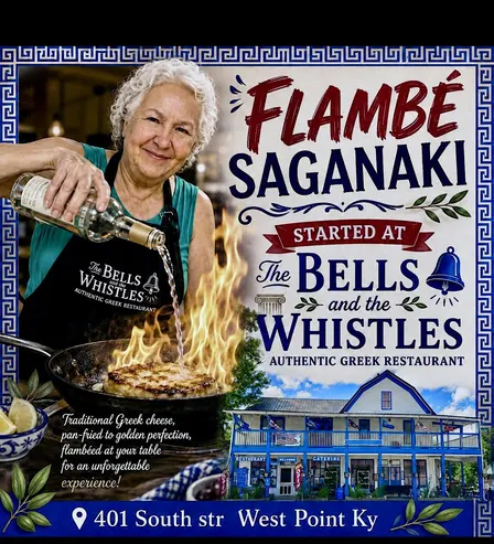 Flambé saganaki and spicy feta spread
