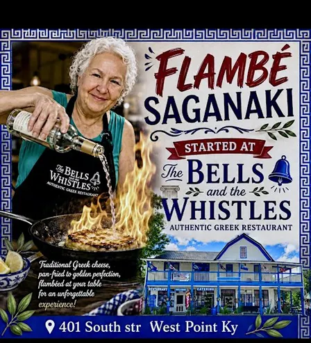 Flambé saganaki and spicy feta spread