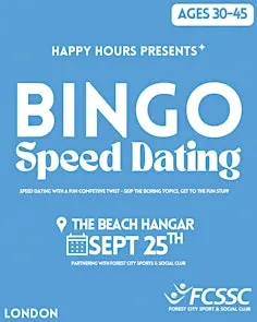 BINGO Speed Dating Ages 30-45@The Beach Hangar(London)