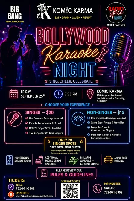 KomicKarma - Bollywood Karaoke Night: Sing, Cheer & Celebrate! ✨