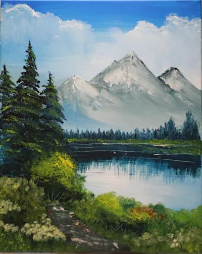 Paint n Chill(Epsom)Free Welcome Drink + Dessert: Bob Ross Snowy Mountains