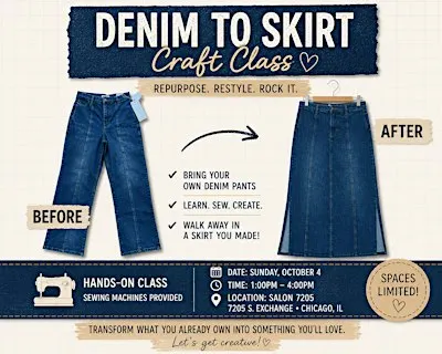 Denim Jeans to Skirt Upcycle Workshop