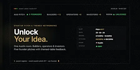 Startup Pitch & Themed Networking Austin | Unlock Your Idea