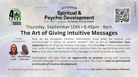 Spiritual & Psychic Development  (2nd  & 4th Thursdays - Hybrid)