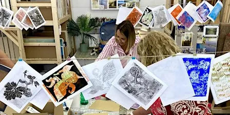 Gel plate printing and card making workshop with Bev Evans Art and Print