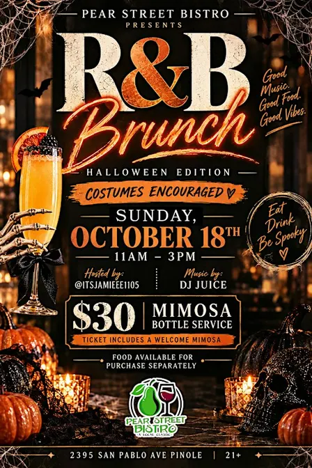 Halloween R&B Brunch Pear Street Bistro - Sun, October 18