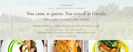 20th Anniversary Wine Dinner at Wycombe Vineyards