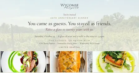 20th Anniversary Wine Dinner at Wycombe Vineyards