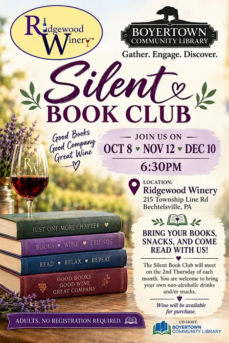 Silent Book Club w/Boyertown Library @Ridgewood Winery Bechtelsville 11.12