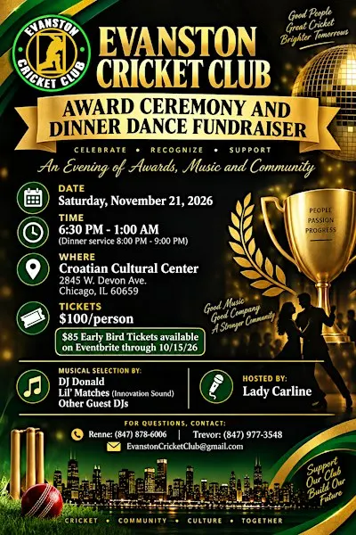2026 Evanston Cricket Club Award Ceremony and Dinner Dance Fundraiser