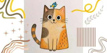 Cute Cat Pencil Drawing Kids Art Class